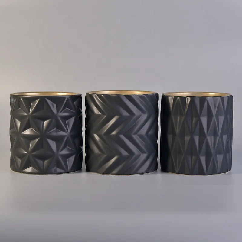 Luxury Matte Black Embossed Ceramic Candle Jar
