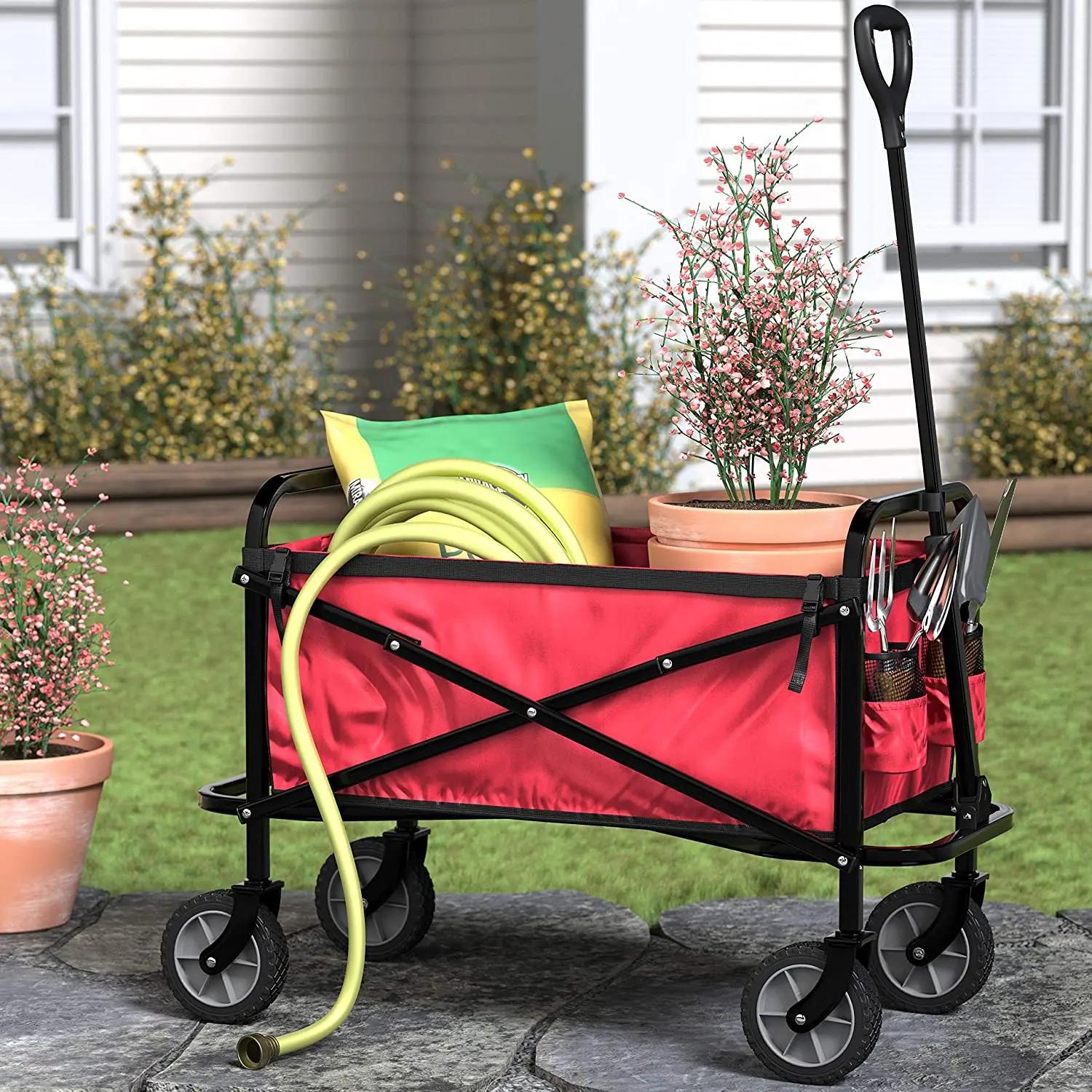 Multifunctional Folding Wagon Outdoor large capacity trolley,Heavy duty transport cart with four wheels