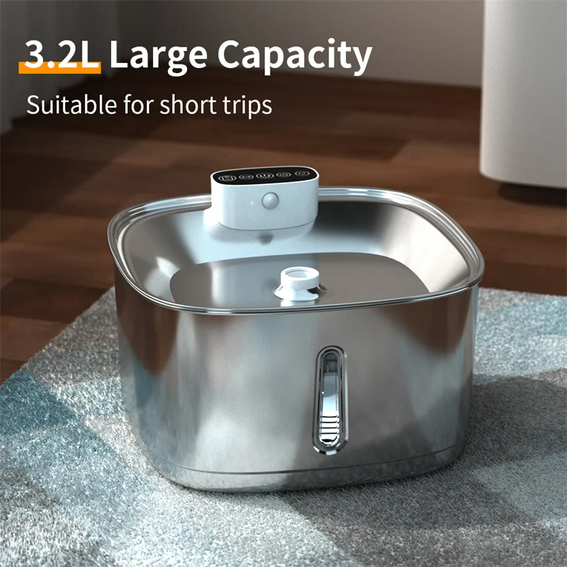 3.2L 108oz smart Automatic wireless stainless steel Cat drinking water Fountain with sensor and Filter cat water dispenser