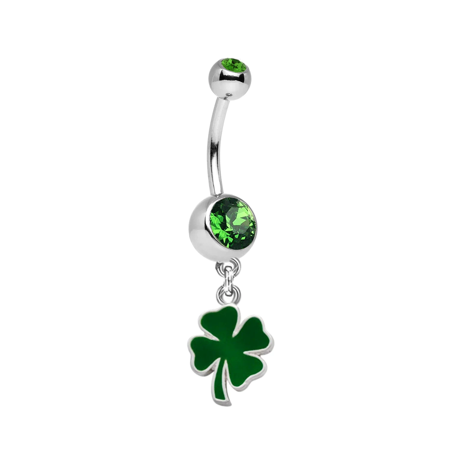 316L stainless steel four-leaf clover flower lock crystal cubic zirconia navel bar belly button ring body piercing jewelry