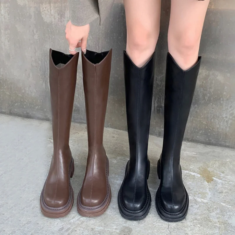 XinZi Rain ODM/OEM botas custom women chunky lace up round toe custom platform boots knee high boots