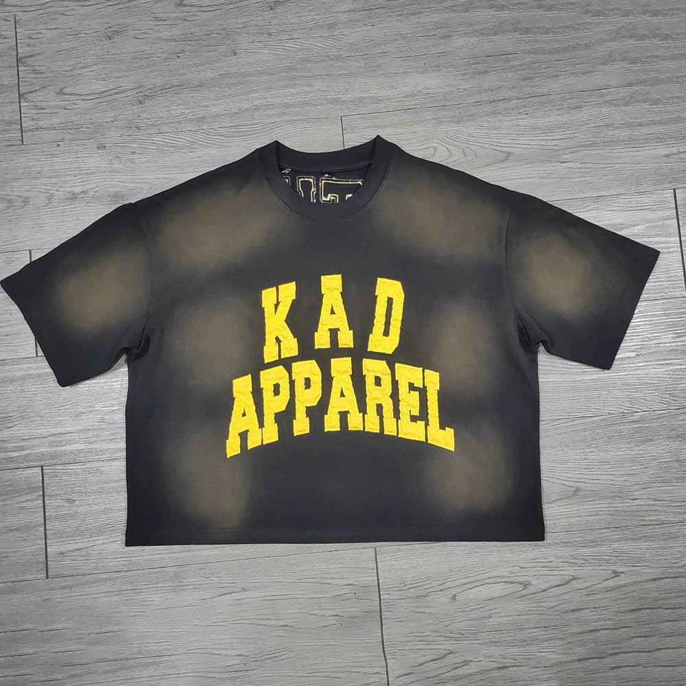 100% cotton men heavyweight vintage t-shirt distressed embroidery patches acid washed t shirts