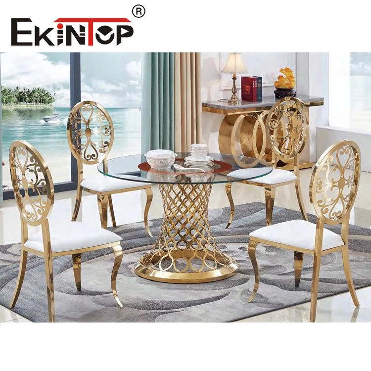 Ekintop popular modern stainless steel dining table glass round live edge dining table
