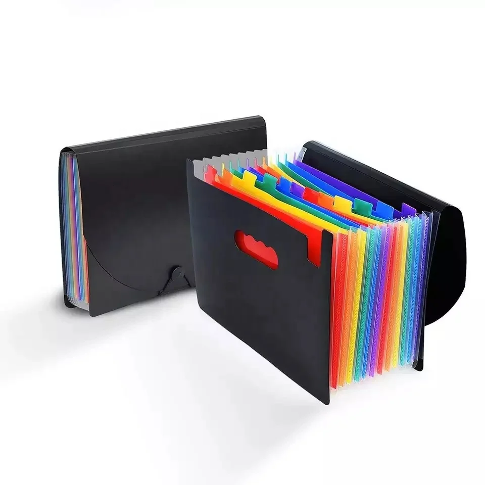 Customized PP Plastic A4 12 24 Pockets Folder Accordion Documents Organizer Multi Colors Expanding File Bag