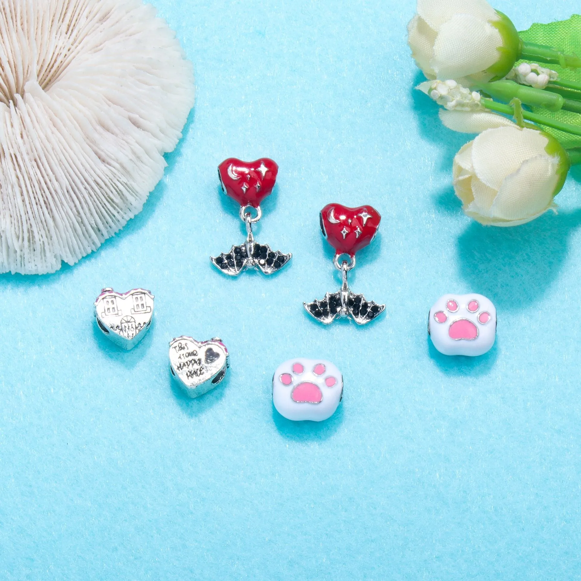 Bracelets Pendants Bead Paw Zircon Charm Beads for Bracelet Jewelry Making Crafts Skull House Charms Bracelet Necklace Pendant