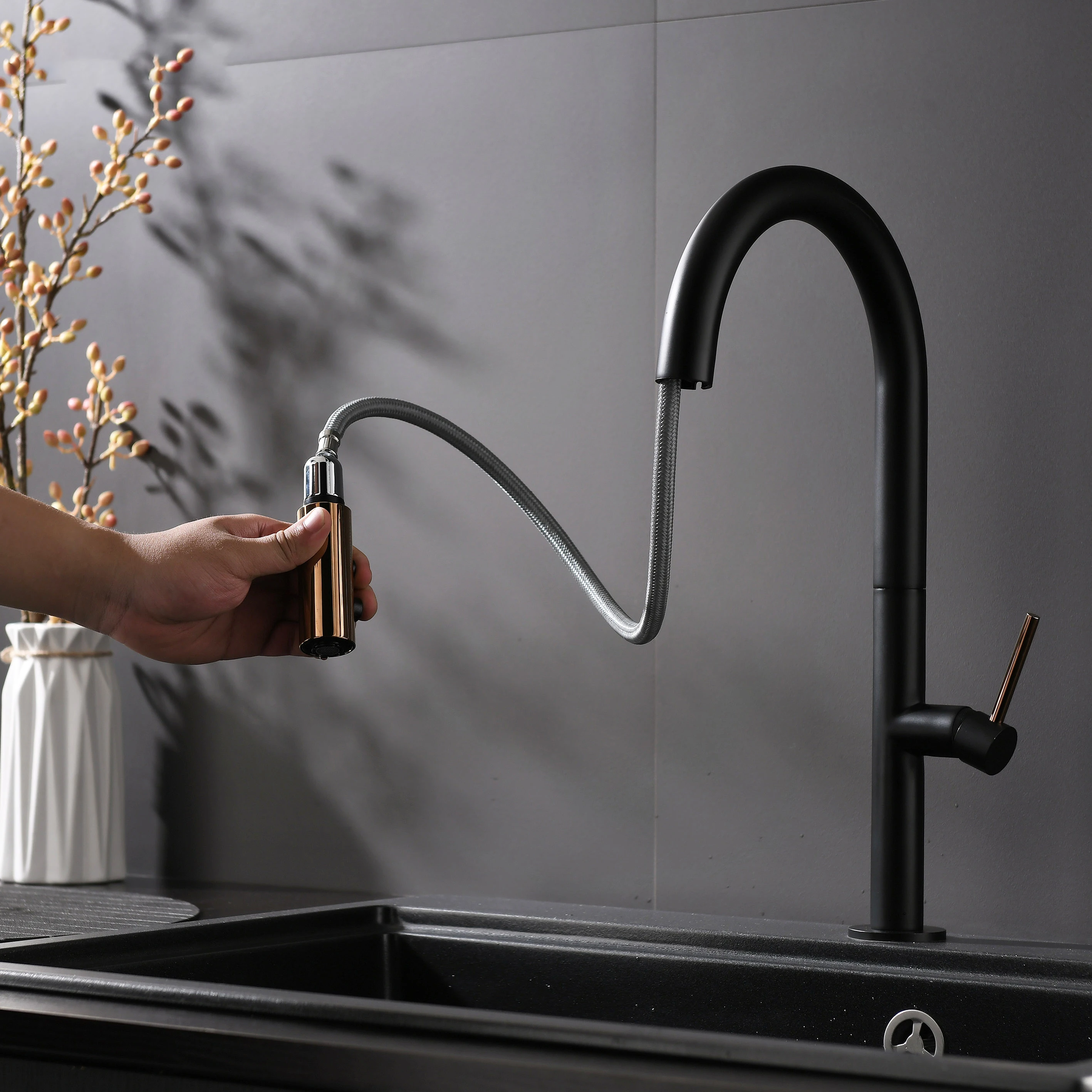 Holmine kitchen vase shaped zinc alloy 35 ink cartridge color pull-out faucet kitchen sink faucet/kitchen mixer/sink faucet