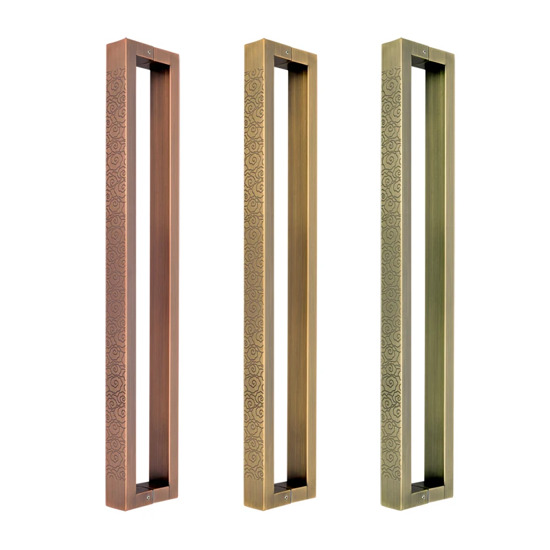 New Chinese Antique Copper Stainless Steel Large Handle Square Tube Brushed Glass Door Wooden Door Handle