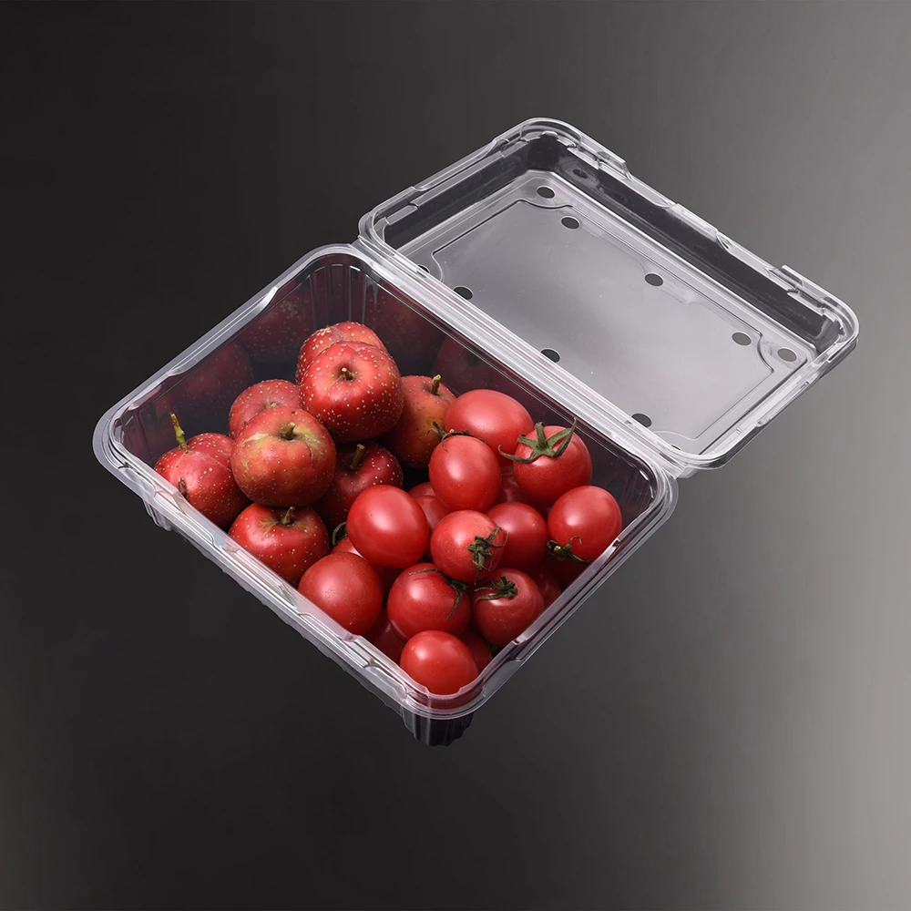 Disposable RPET PET Plastic Storage Container Clear Clamshell Blister Custom Grape Blueberry Tomato 500g Fruit Packaging Box