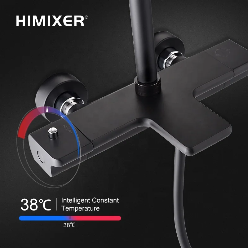 China sanitary wares In stock Square Thermostatic rain Shower System bathroom matte black Shower mixer faucet set