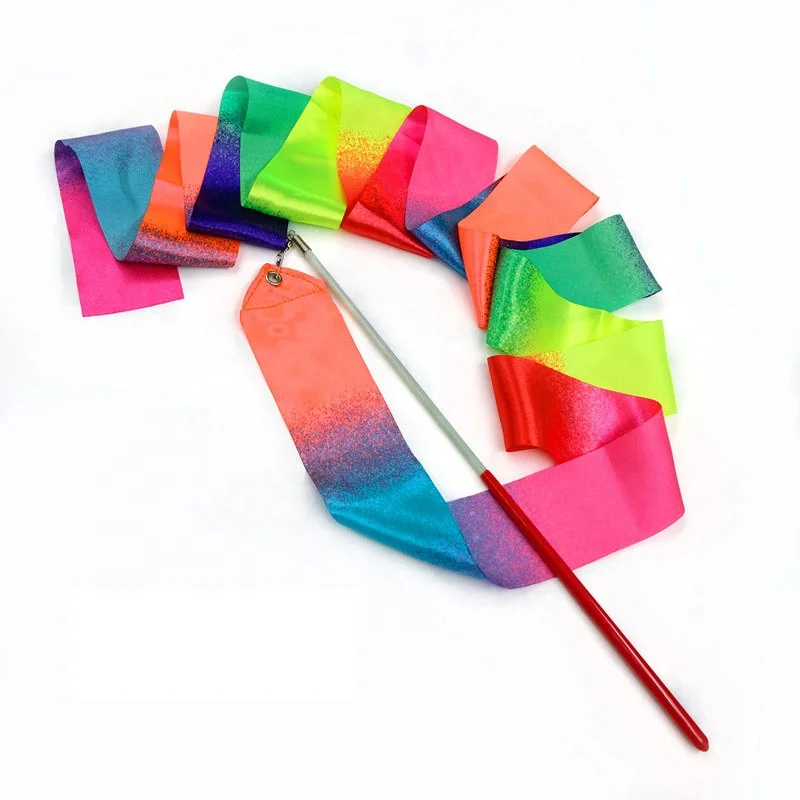 Wholesale Artistic Rainbow Streamers Rhythmic Gymnastics Wand Baton Twirling Gym Dance Ribbons