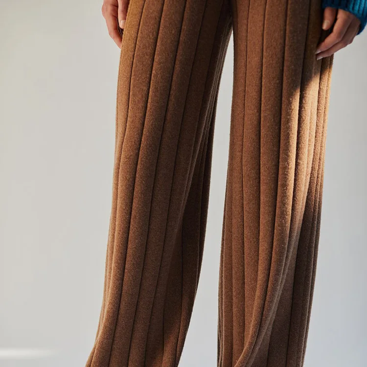 Wool Cashmere Knit Long Pants OEM/ODM Soft Warm Wide Leg Loose 2022 Custom Fall Winter for Women OEM & ODM & Custom Mid Waist