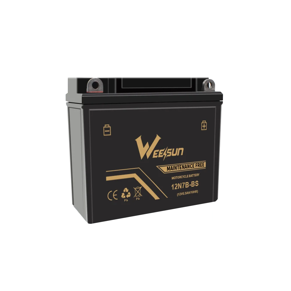 WEESUN 12V7Ah 12N7B-BS  Motorcycle Spare Parts Rechargeable AGM MF Motorcycle Battery