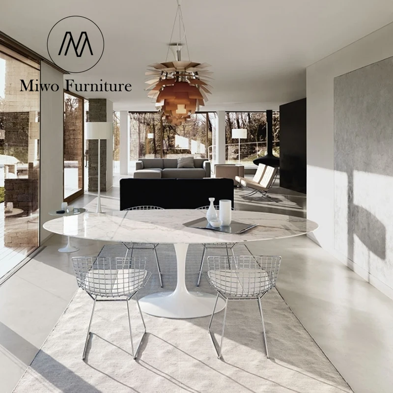 Classic modern furniture design dining table set 6 seater home restaurant coffee shop round natural marble conference oval table