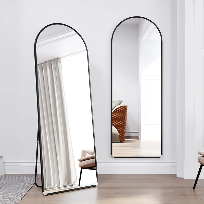 Factory Wholesale Glod Arch Shape Wall Mounted Large Floor Mirrors Standing Aluminium Alloy Framed Mirror Living Room Mirrors