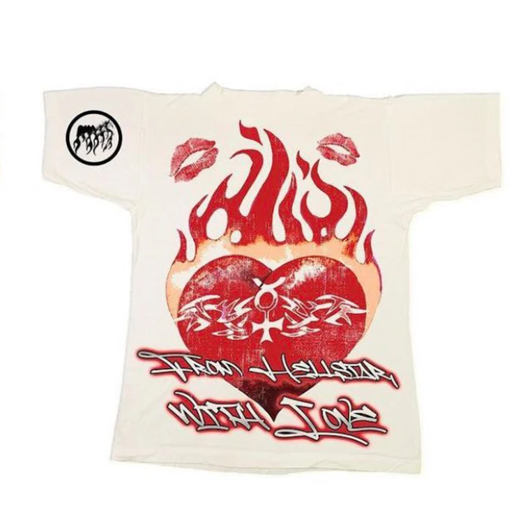 HL factory manufacturer streetwear vintage graphic printing t-shirts men wholesale custom heavyweight 100% cotton t shirt