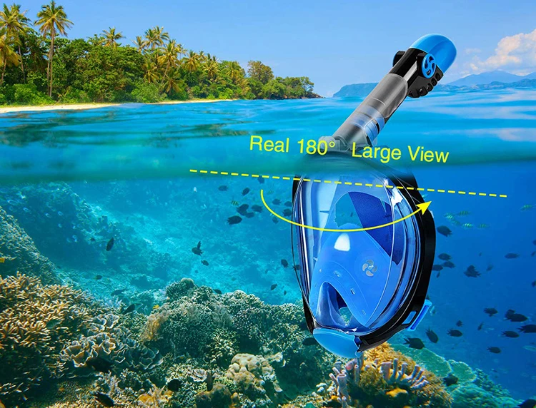  Full Face Snorkeling Mask Anti Fog 180 Degree Scuba Goggles Tempered Glass Low Volume Snorkel