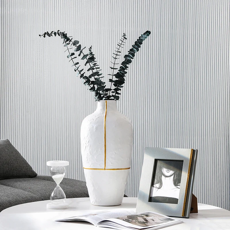 Modern Premium Luxurious Large Round Ceramic Tall Flowers Vases White and Gold Vase For Hotel Home Decor