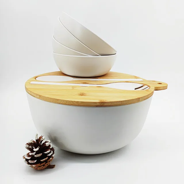 Salad Bowl Sets with Bamboo Lid Spoon & Fork OEM Workable