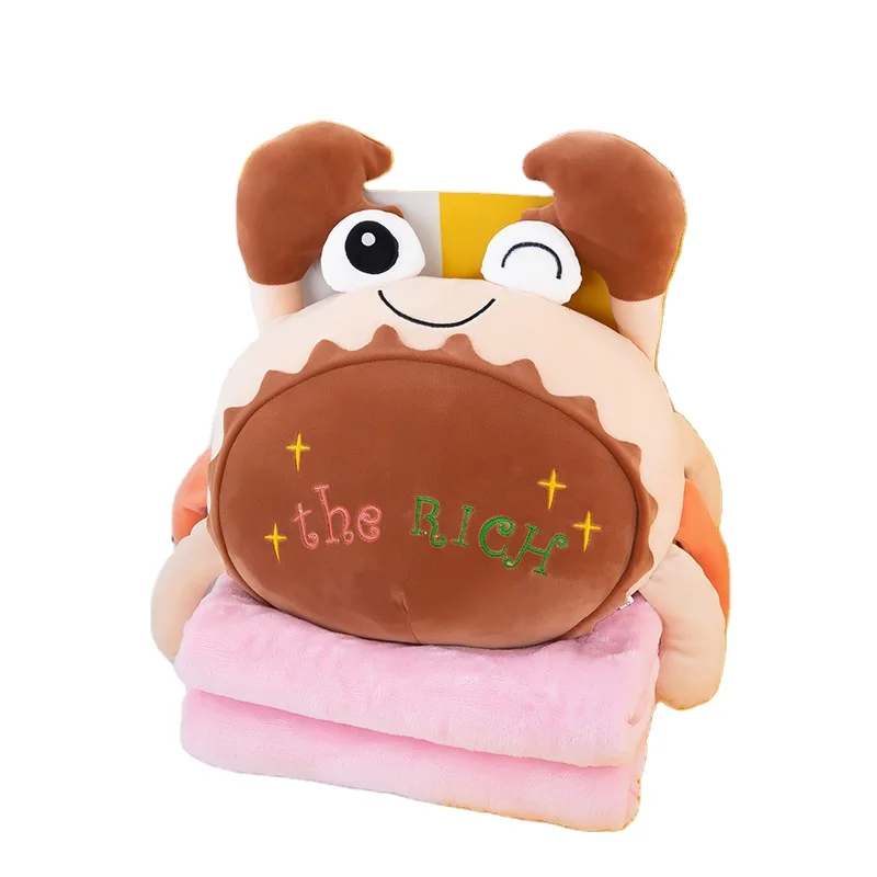 AIFEI TOY soft cute Coral velvet crab Air Conditioning Blanket 2 In 1 sleeping pillow Animal plush toy for siesta cold-proof