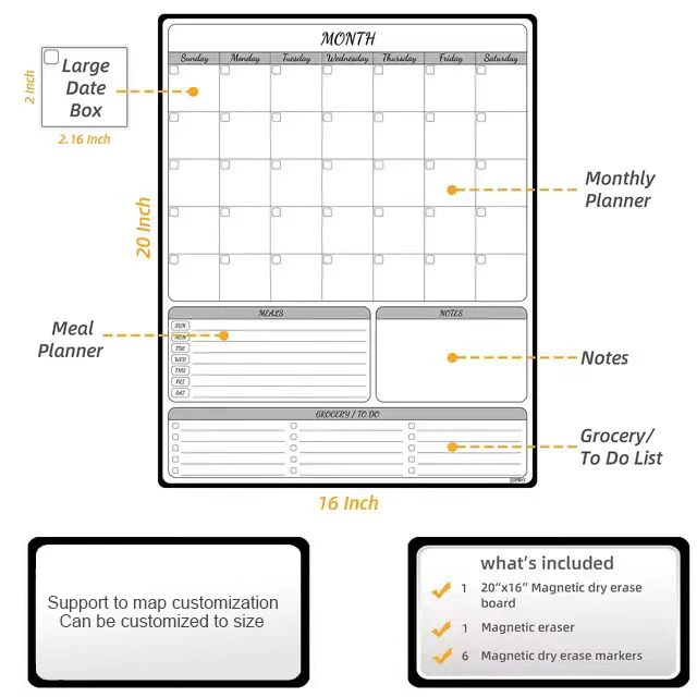 Custom Magnetic  magnetic whiteboard sheet whiteboard 30 x 25 magnetic magnetic whiteboard weekly calendar planner