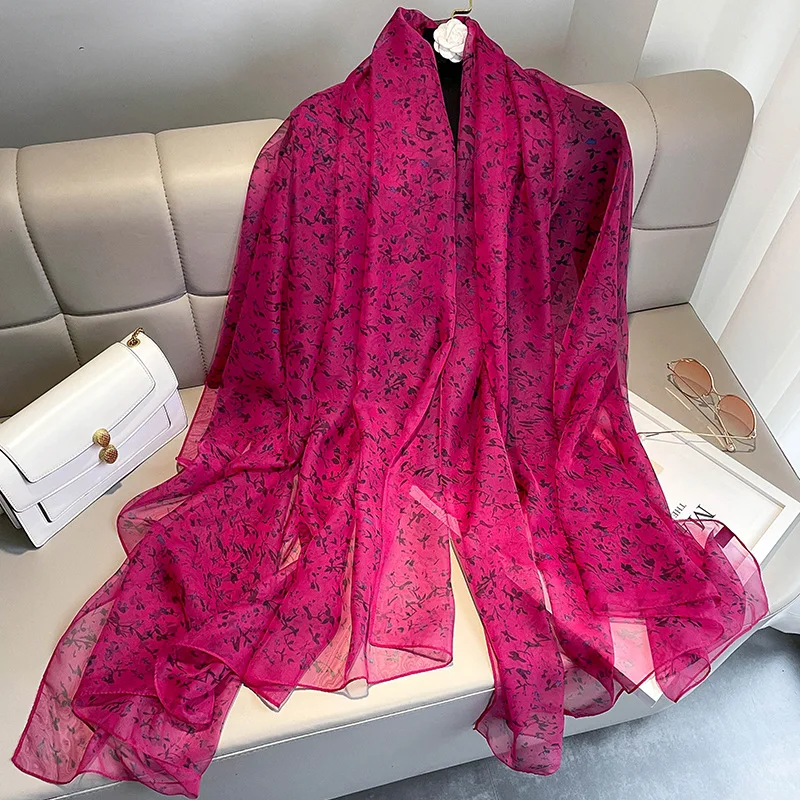 Stylish Wholesale Custom Floral Printing Silk Chiffon Long Scarf High Quality Satin Silk Soft Long Shawl