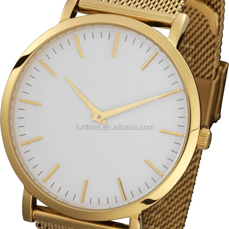 OEM brand fashion mesh band with PVD gold plating japan movement super slim men quartz watch