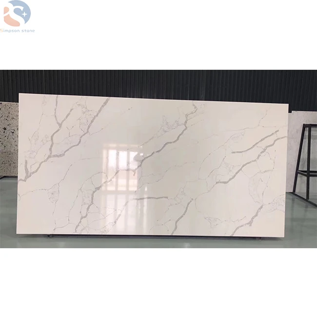 China Popular White Calacatta Quartz Slab Grey Vein Artificial Quartz Stone Prices for Countertop