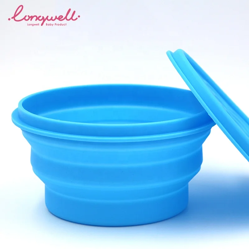 Ningbo Longwell Portable  Kids Bowl With Lid Travel Camping 2020 New Eco Food Salad Collapsible Silicone Snack Bowls Baby