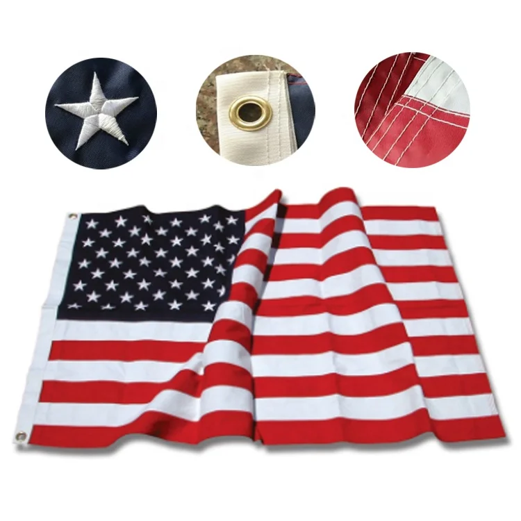 Wholesaler Stock 3x5ft 210D Nylon Embroidered Star White Line Straps American USA  Flag