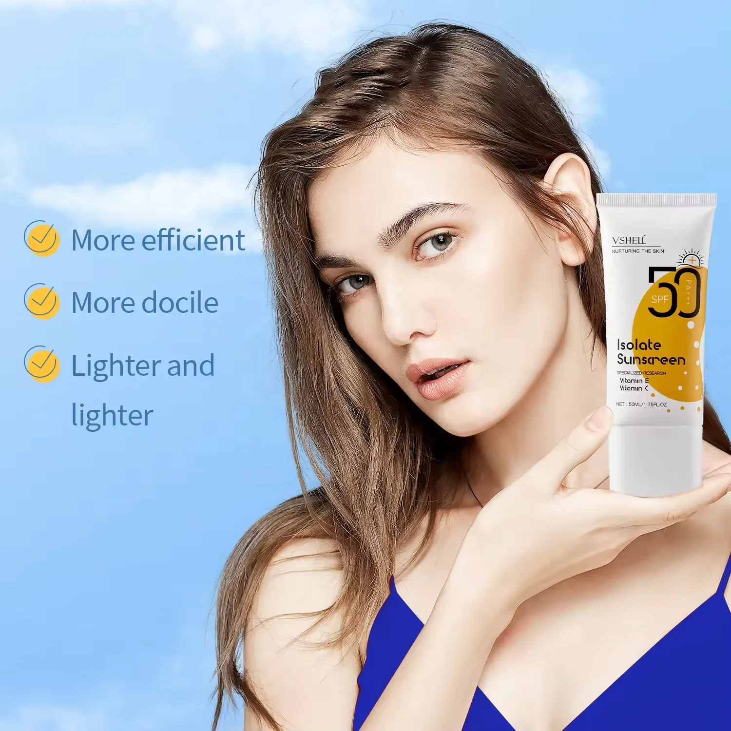 Fashion Luxury Skin Care Plastic Tube Moisturizing Spf 50 Uv Natural Plant Whitening Isolation Sunscreen Cream