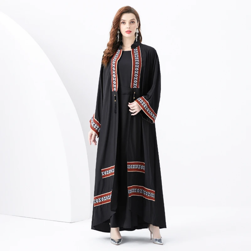 Supplier Elegant abaya lady muslim dress vintage Court style embroider 2pcs skirts for women