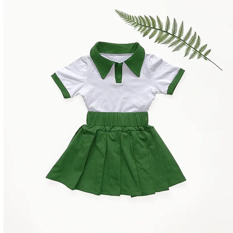 Wholesale Casual Girls Dresses 2-12 Children Clothing Summer Short Pleated Summer Clothes For Kids Girl Short Pleated Skirt Set