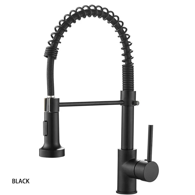 Kitchen Spring Flexible Sink Faucet CBM Copper Single Handle Matt Black Brass Modern Contemporary Villa Pull Out Kitchen Tap