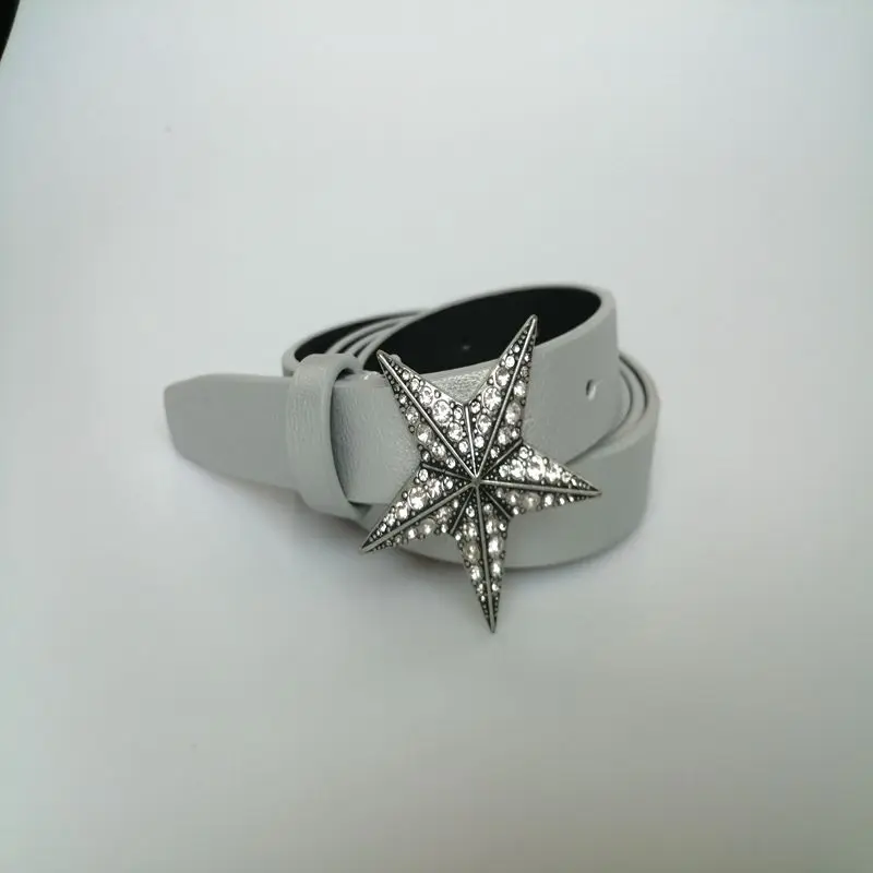 2019 new fashion personality ladies thin belt with diamond five-pointed star buckle