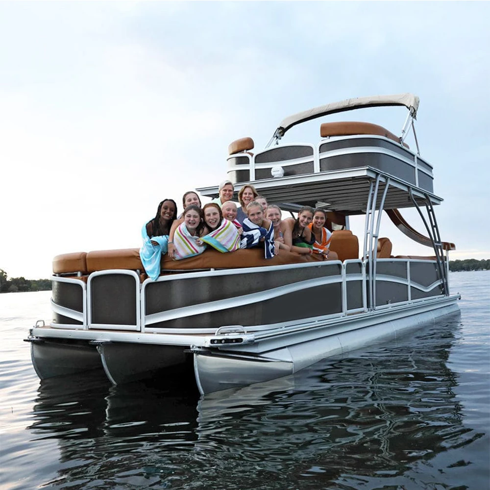 Best quality Luxury Leisure Sightseeing party barge tritoon pontoon boats for sale (62429673811)
