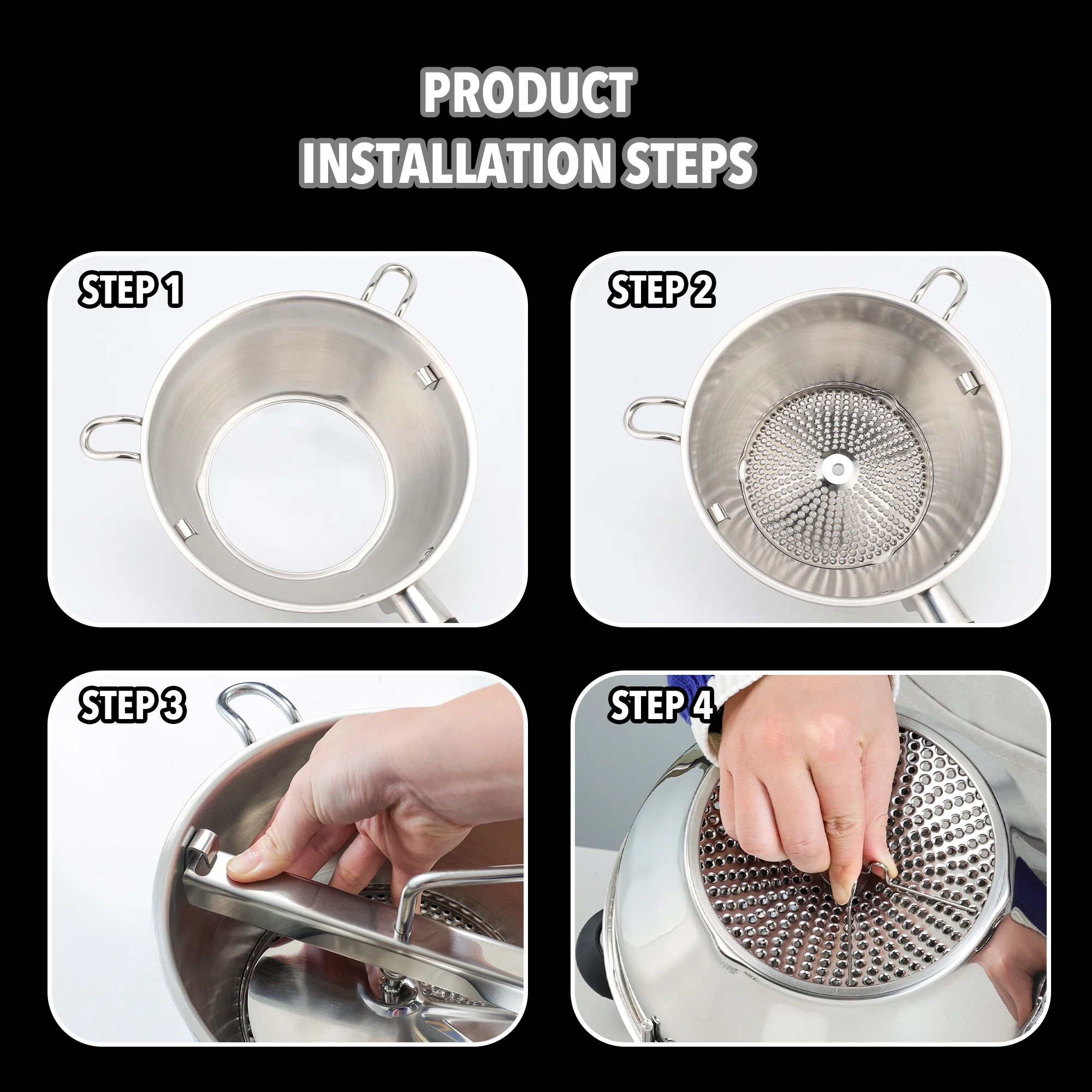 Factory directly sell Stainless-Steel Mixing Bowl Sets Rotary Stainless Steel Food Mill Strainer Vegetable Mill Salad bowls