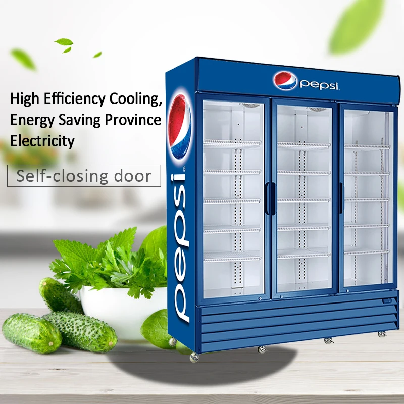 Dynamic Cooling Black White Glass Door Display Cooler Display Fridge Triple Door Upright Cooler