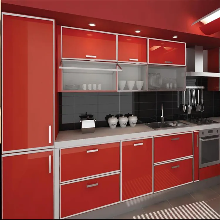 Factory wholesale pvc aluminium kitchen cabinet cheap price Paskistan handless aluminium kitchen cabinet