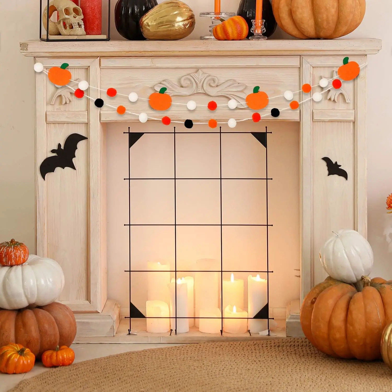 2024 new hot chic 2 pack gorgeous fireplace haunted house halloween themed horror party decor felt black bat garland banner