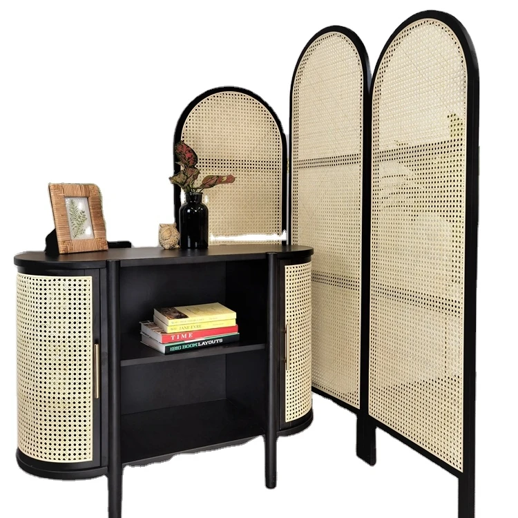 
Light luxury 3 Tri Panel Natural Rattan Webbing Folding Screen Decorative Interior Room Divider 