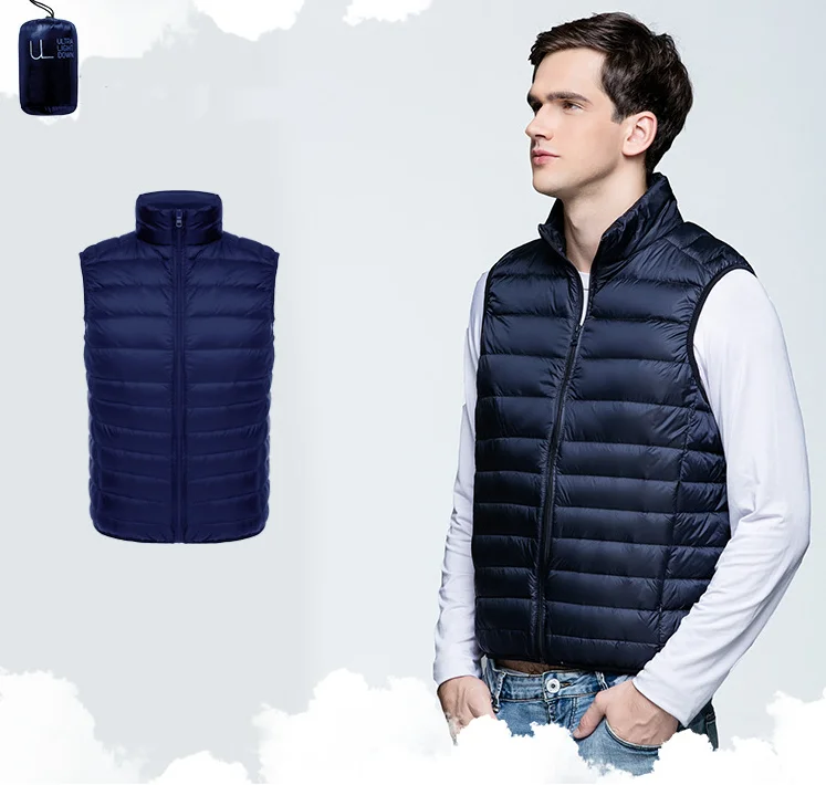 Мужской пуховой жилет, пуховая куртка, ультралегкий пуховик с белым утиным пухом, упакованный пуховик с водоотталкивающей внешней курткой