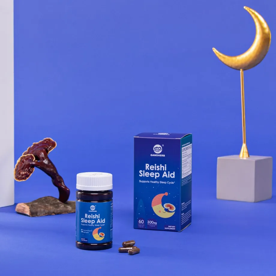 Reishi Mushroom Ganoderma Sleep Aid supplement capsules with Organic Ganoderma Spore Powder