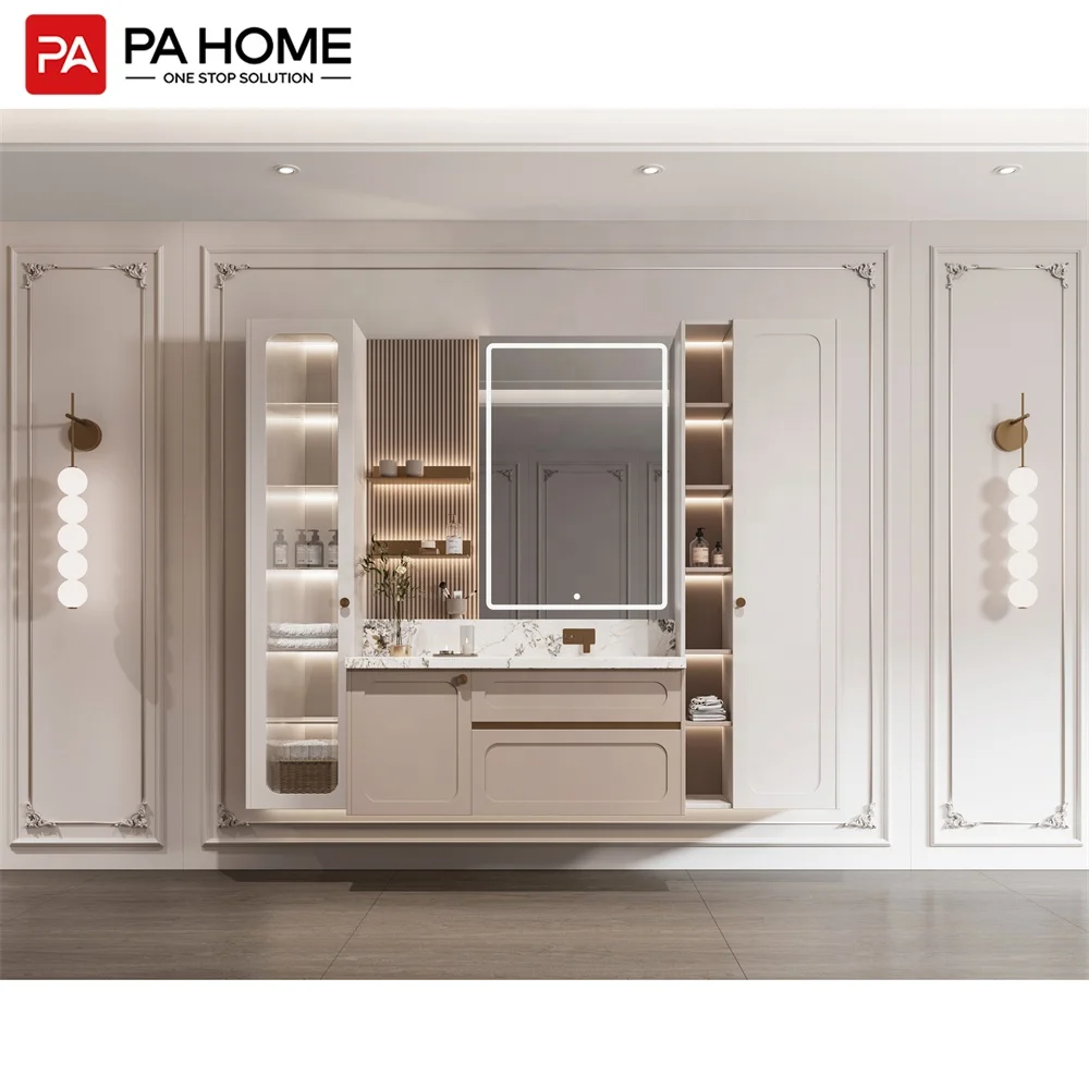 PA luxury european style wall mount floating pvc shaker bathroom vanity cabinets