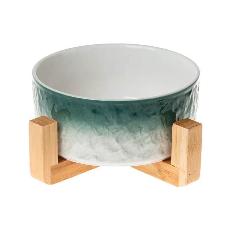 Nordic Gradient Porcelain Bowl Cat Pet Elevated Dog Food Ceramic Bowl With Bamboo Stand