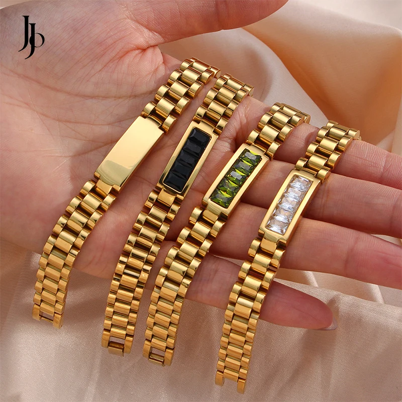 JOJO Fashion 2023 watch strap link chain inlaid zircon bracelet women 18k gold plated stainless steel charm bracelet