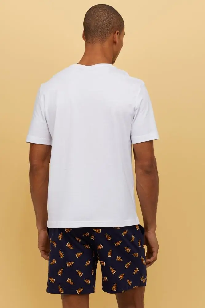 Футболка с коротким рукавом и шорты мужской пижамный комплект с принтом пиццы хлопковая летняя одежда для сна семейная Пижама