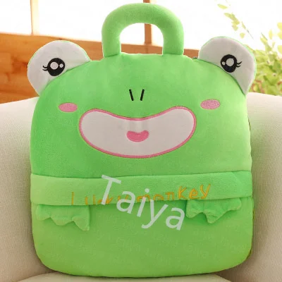 Factory cheap price pillow with blanket Kawaii green frog Plush two-in-one car toys pillow