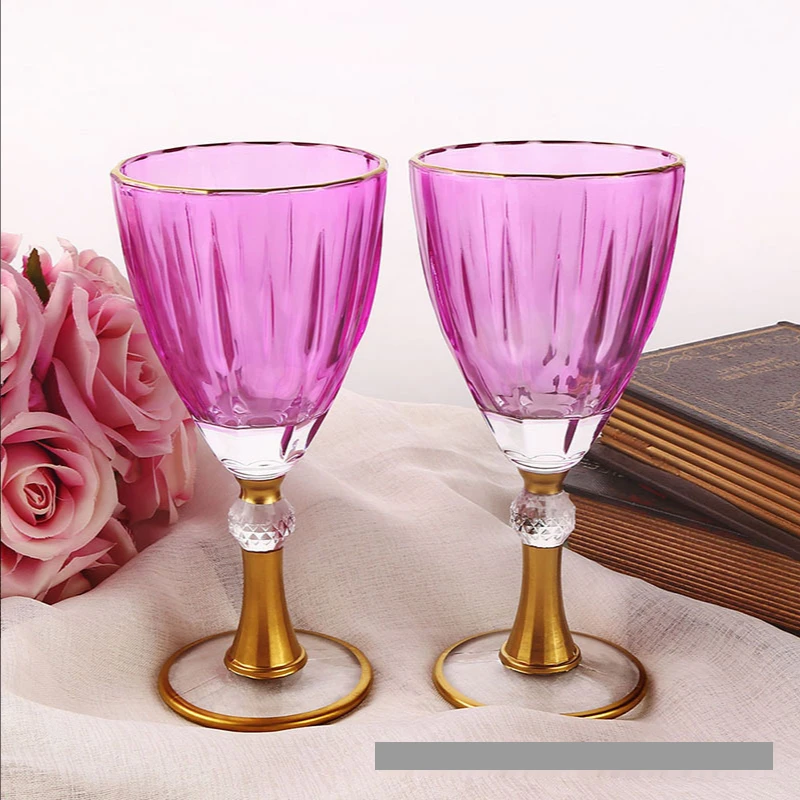 European-style colored glassware pink tall colored red wine diamond glass home creative wine champagne goblet