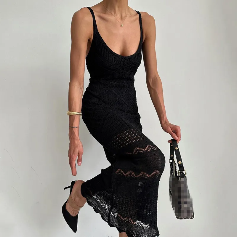 FS14309D women sexy beach knitted long dress