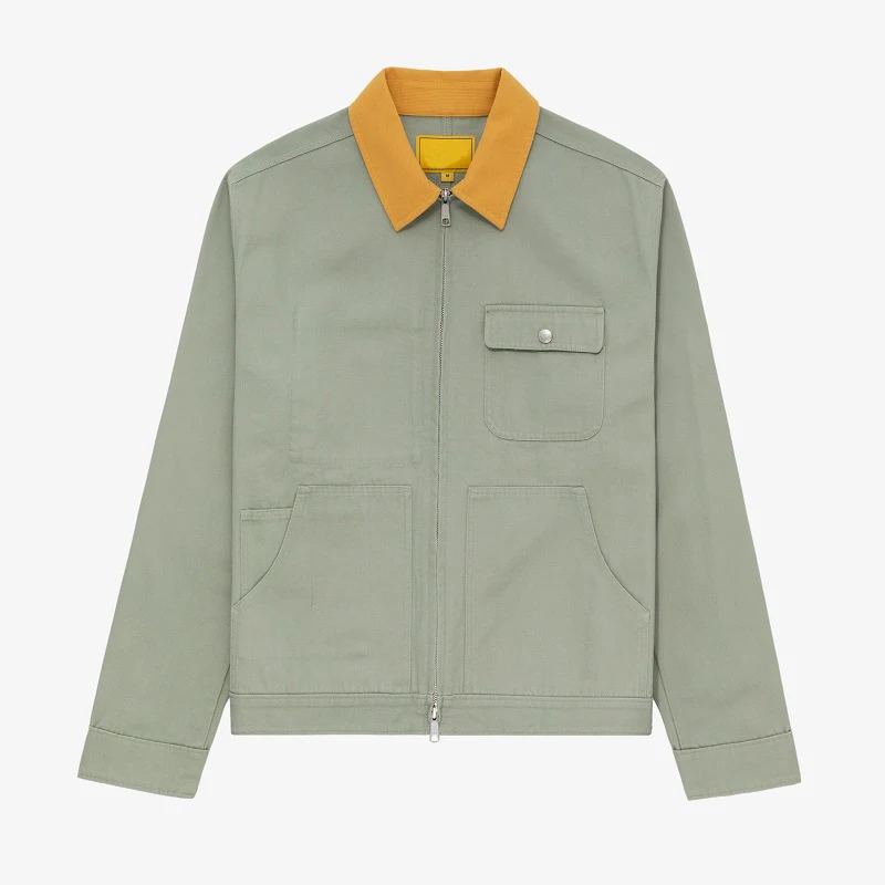 Varsity Zip up Lined Oem Wear Shirt Patch Workwear Duck Canvas Work Jacket with Pockets Custom Distressed Oversize Denim Men